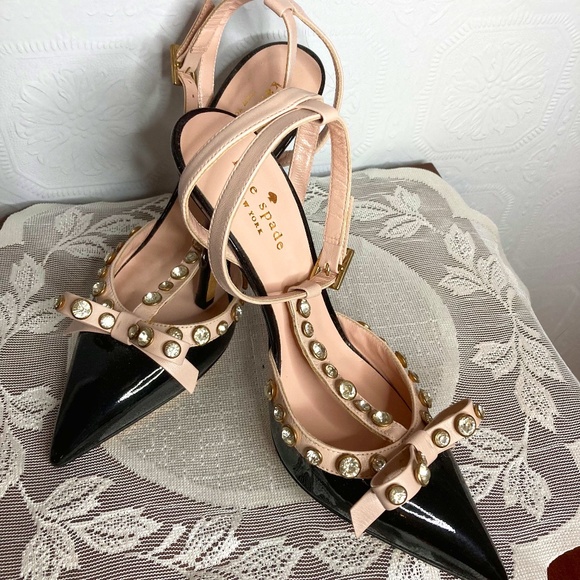 kate spade Shoes - Kate Spade Lydia Black Patent Leather Shoes with Blush Pink Trim size 5.5 B